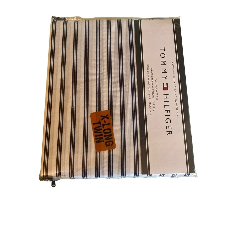 NIP Tommy Hilfiger‎ X Long Twin Sheet Set White Blue Stripes